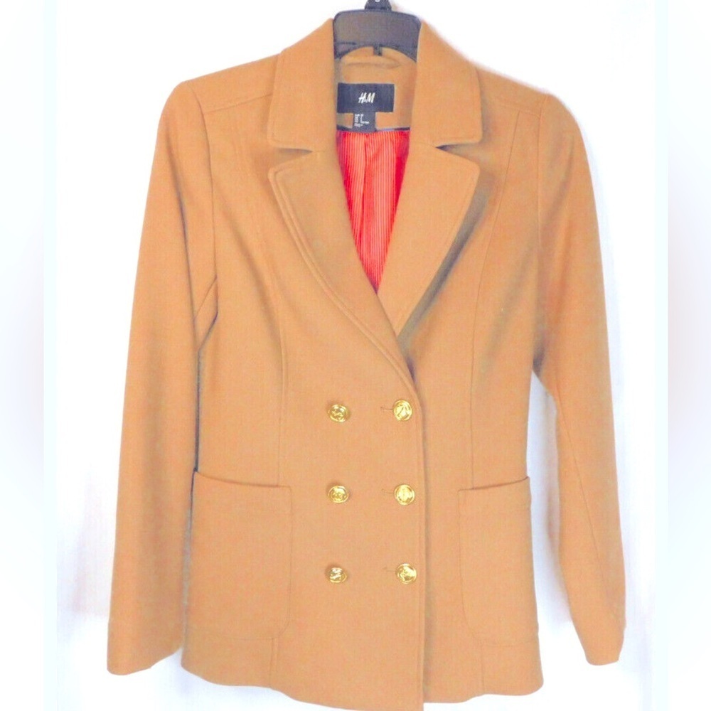 H&M Camel Blazer with Gold engraved button Accents